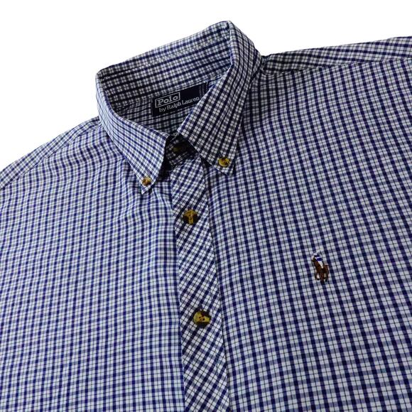 Ralph Lauren Mens Vintage Blue Plaid Long Sleeve Button Up Shirt XL - Picture 1 of 7